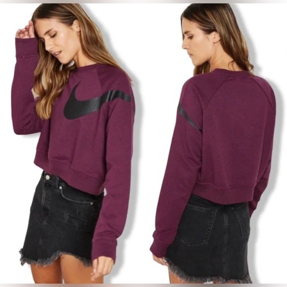 Nike Purple Boxy Crop Hoodie Long Sleeve - Picture 1 of 6